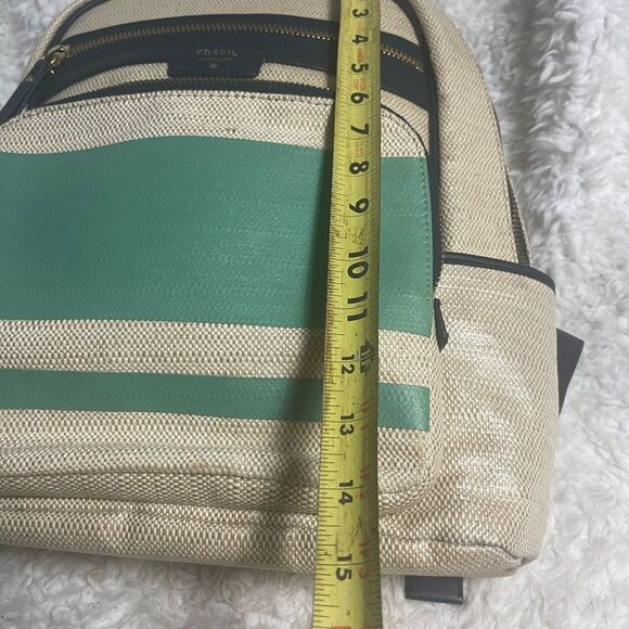 Fossil coated canvas  backpack beige & mint green navy blue trims & Straps main image 5